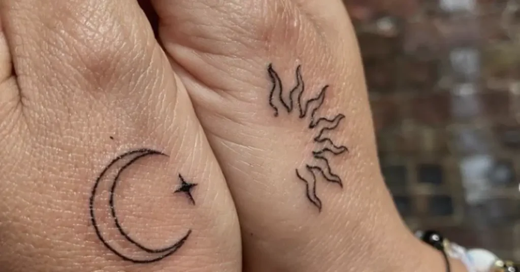 soulmate meaningful matching couple tattoos sun and moon
