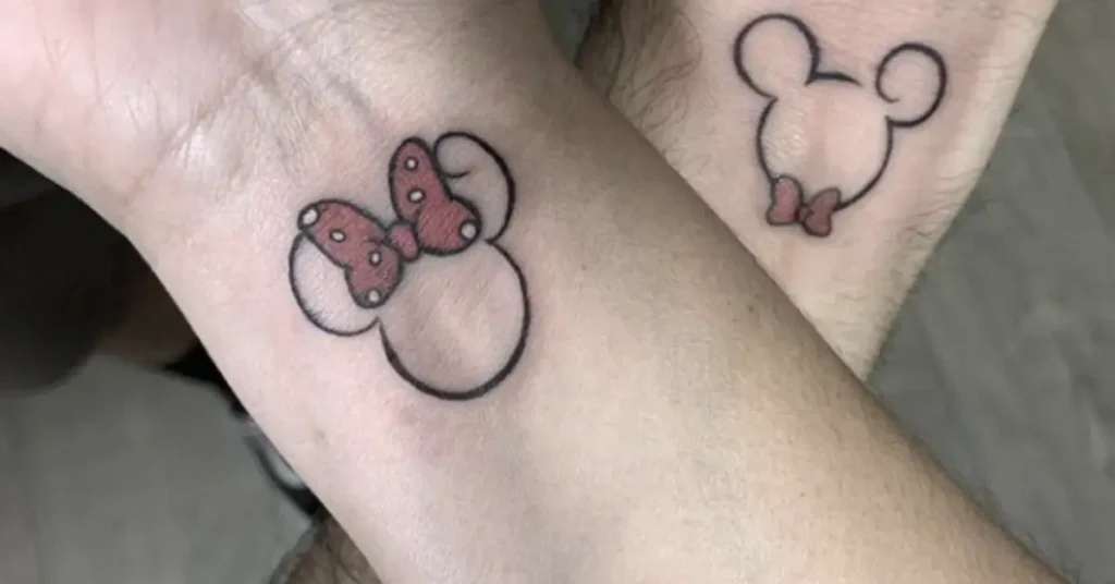 separate Micky and Minnie Mouse disney couple tattoos