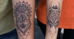 creative wolf couple tattoo