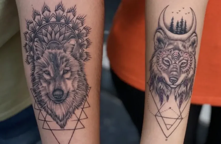 creative wolf couple tattoo