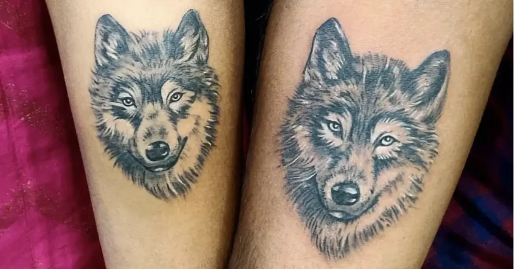 classic wolf couple tattoo