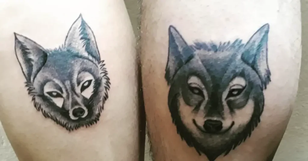 simple wolf couple tattoo