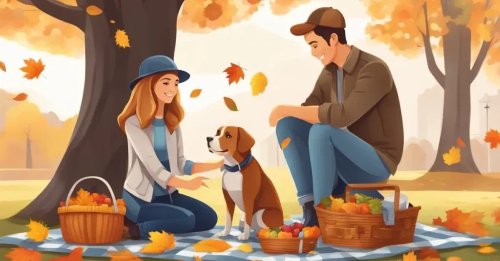 couple with a dog in a picnic scenery in Fall Couples Photoshoot