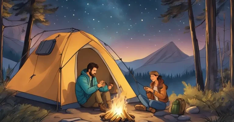 couple camping photoshoot in a tent with stars